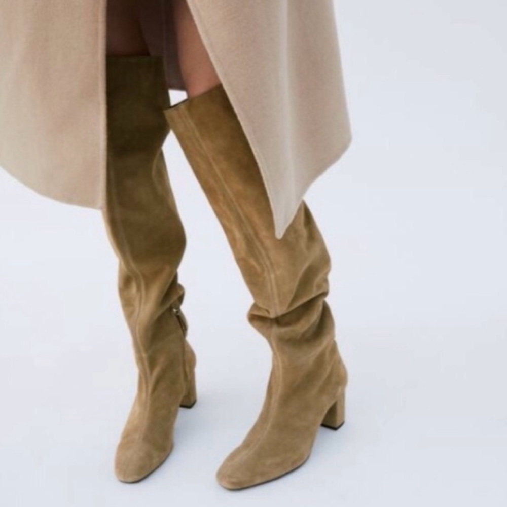 ZARA LEATHER MID - HEIGHT HEELED BOOTS